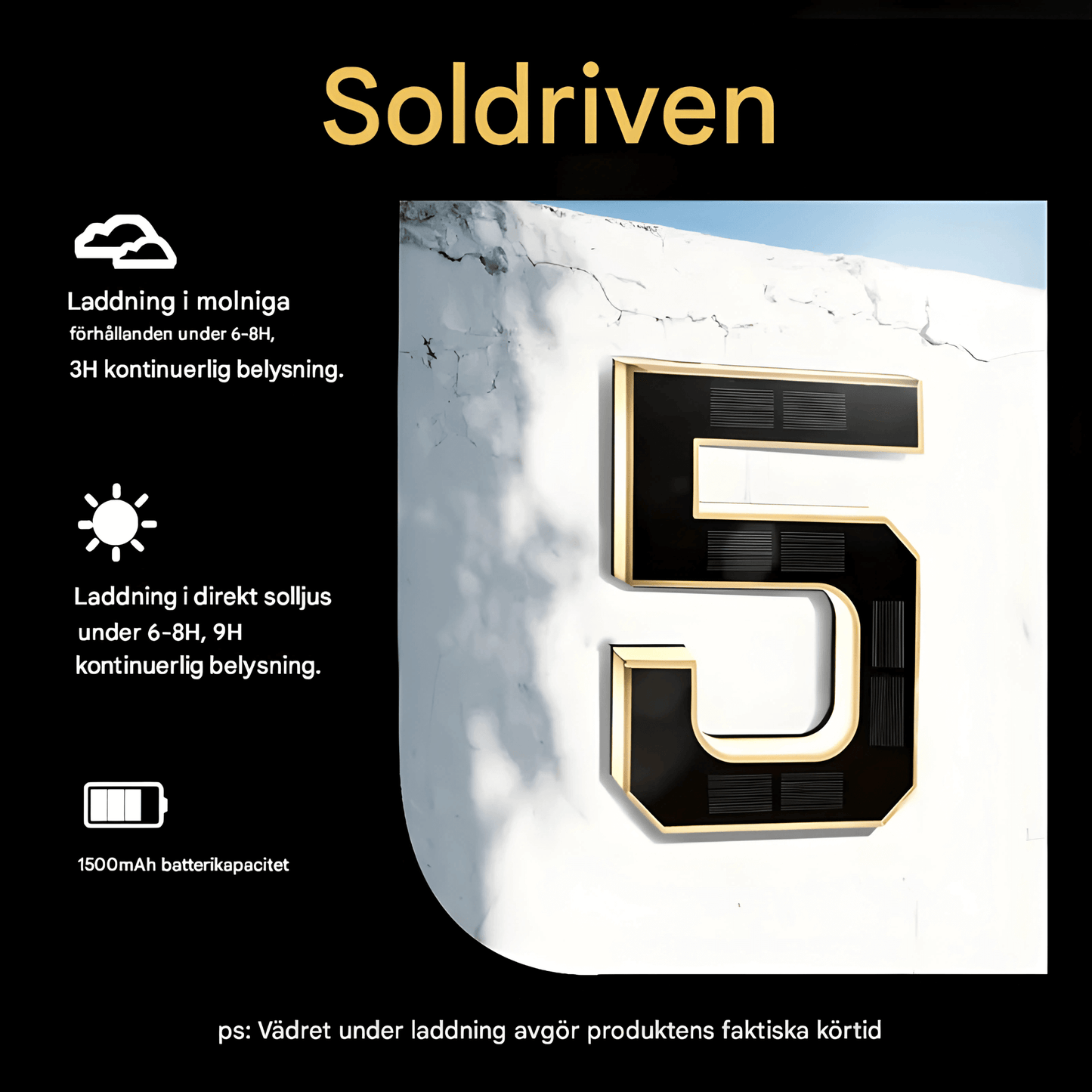 NordLume – Solcellsdriven Husnummerlampa, Sensor & Enkel Montering