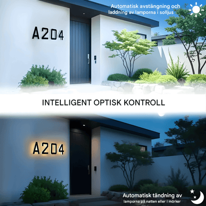 NordLume – Solcellsdriven Husnummerlampa, Sensor & Enkel Montering
