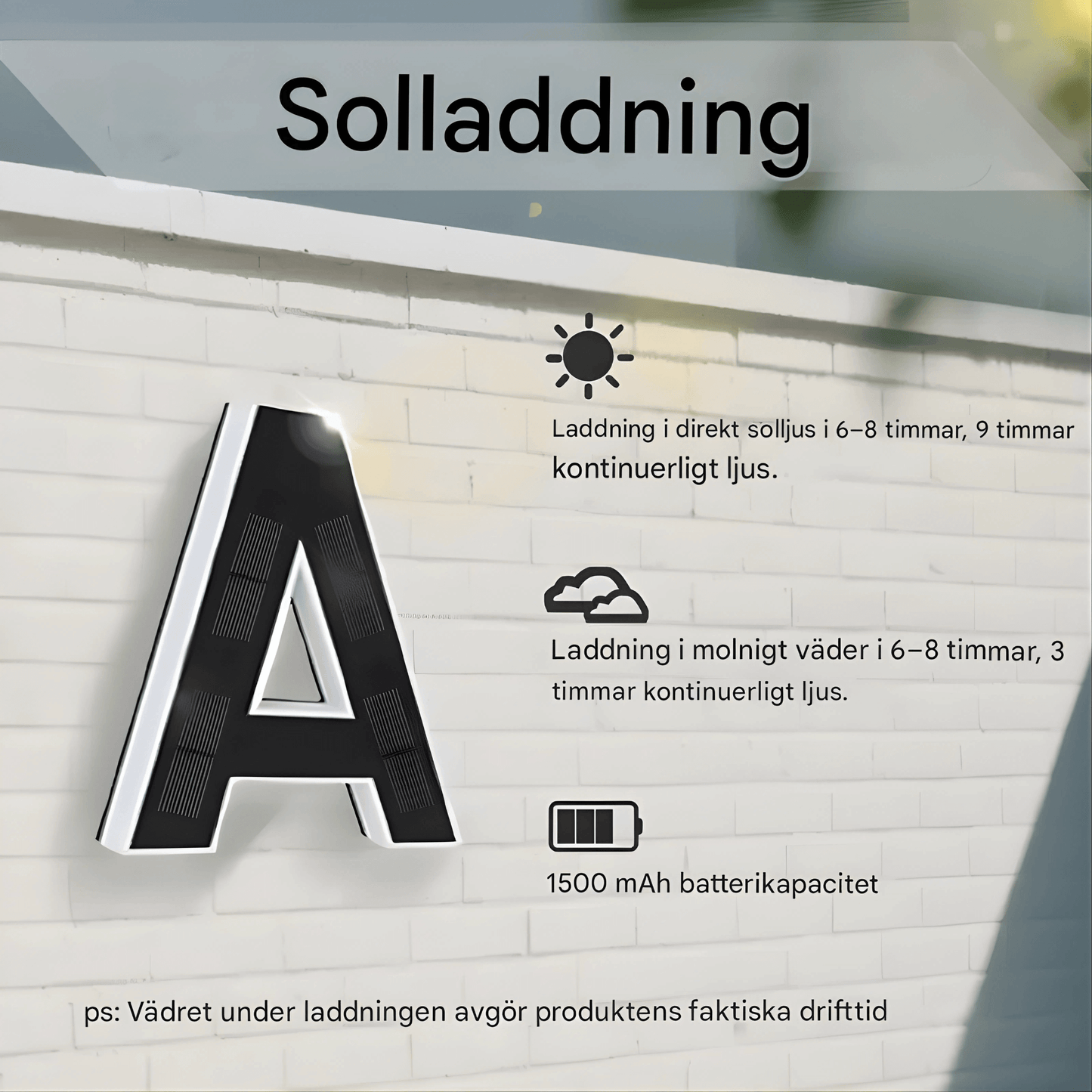 NordLume – Solcellsdriven Husnummerlampa, Sensor & Enkel Montering